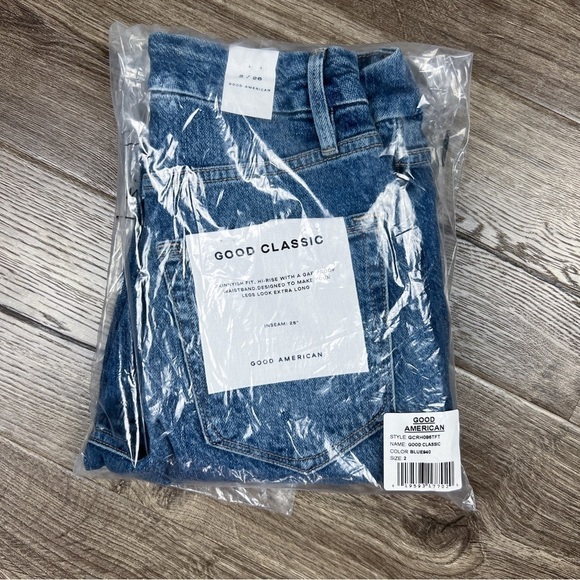 Good American NWT Good Classic Raw Hem Jeans Blue Denim Sz 2/26 Stretchy Frayed - Picture 3 of 7